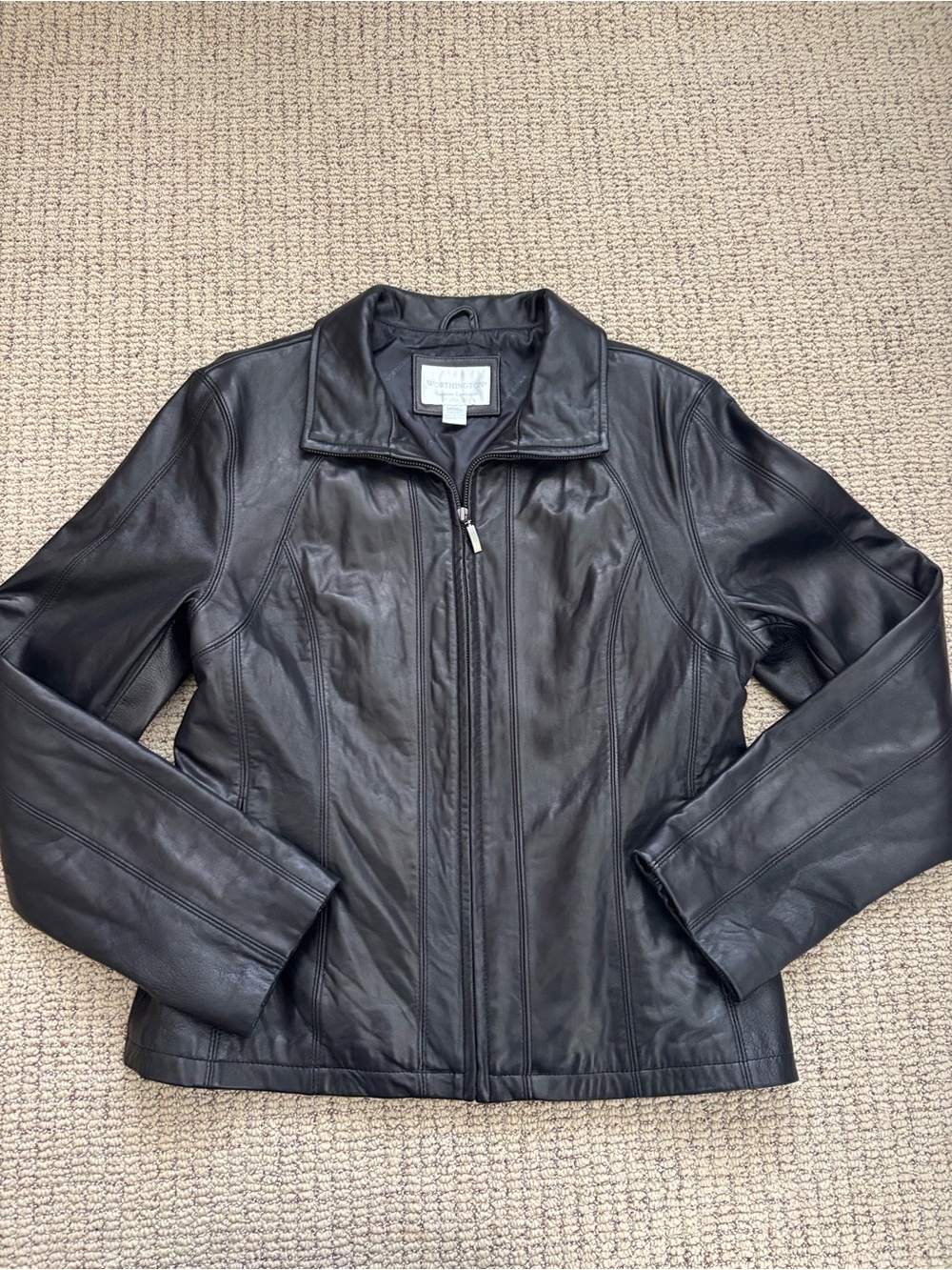 Worthington Vintage Black Leather Jacket Lambskin Zip Front Women's Sz Large